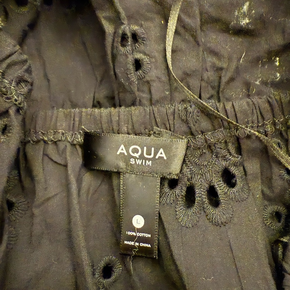 AQUA | black tiered eyelet summer dress / swimwear cover up - Picture 13 of 14